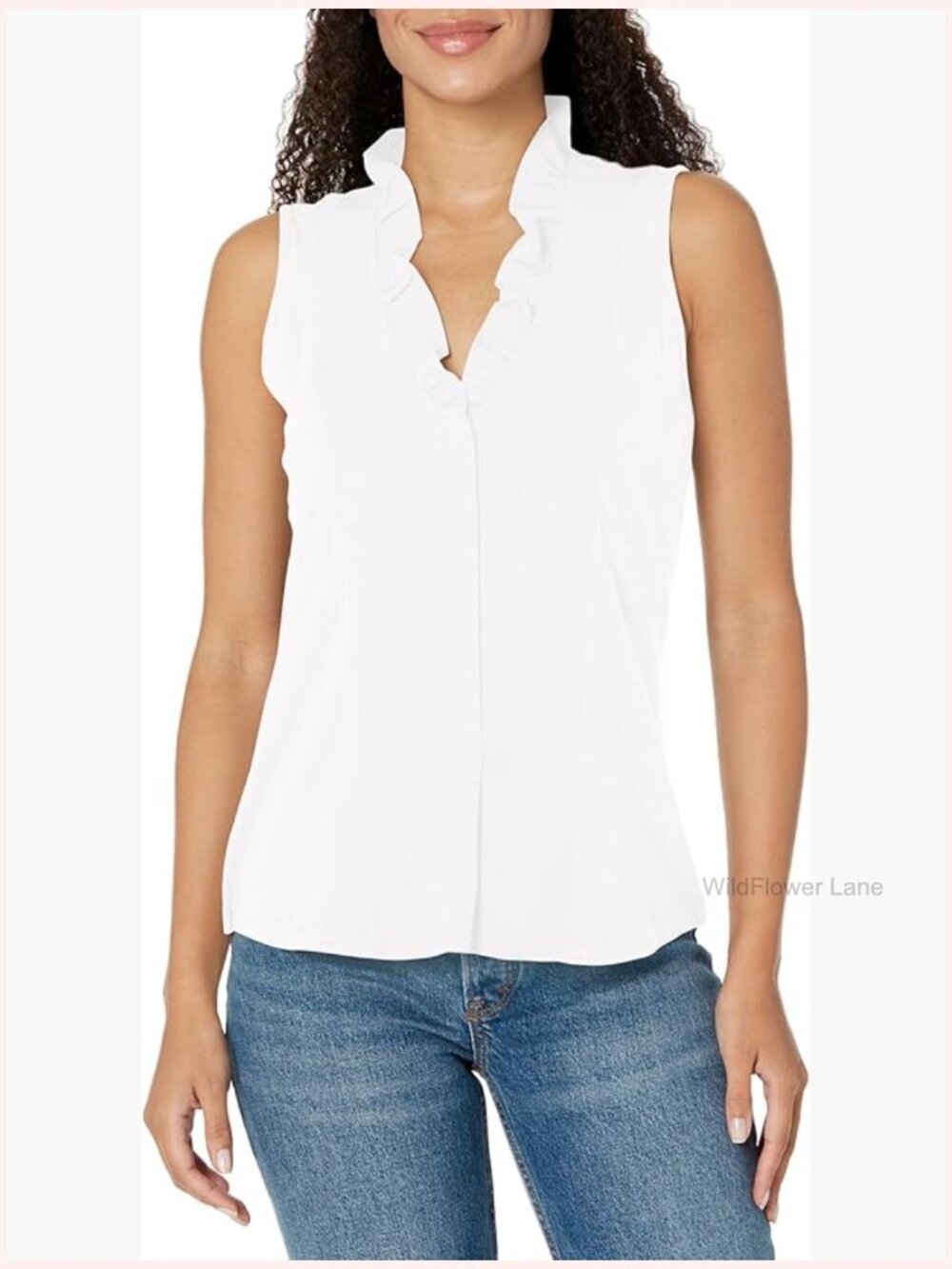 Ruffled V-Neck Tank Top - Cotton Modal Blend